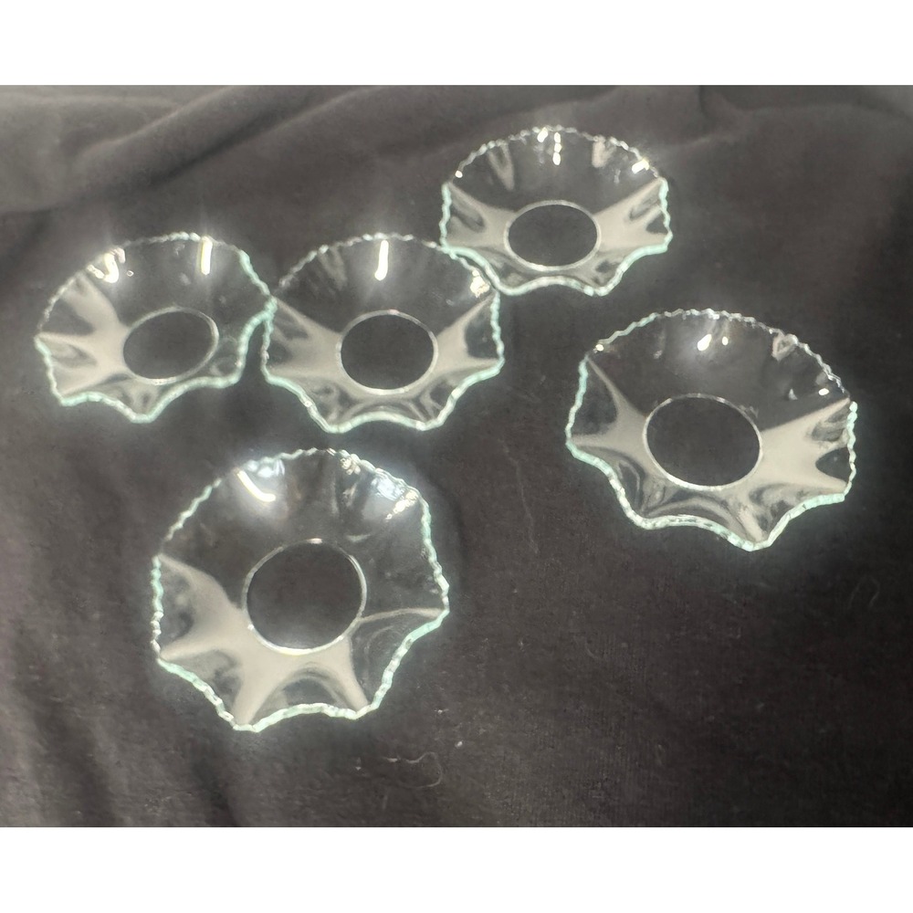 Vintage Clear Glass Ruffled Bobeches Set of 5 Scalloped Edge Candle Drip Rings